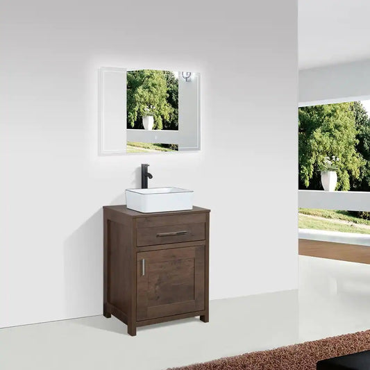 23.6 in. W x 18.1 in. D x 31.5 in. H Bath Vanity in Brown with MDF Wood Top in Brown
