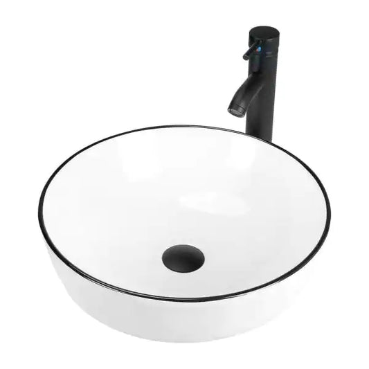 Ceramic Round Vessel Sink in White with Faucet