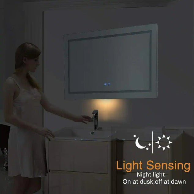 CAD 24 in. W x 32 in. H LED Rectangular Frameless Anti-Fog Wall Bathroom Mirror with Night Light