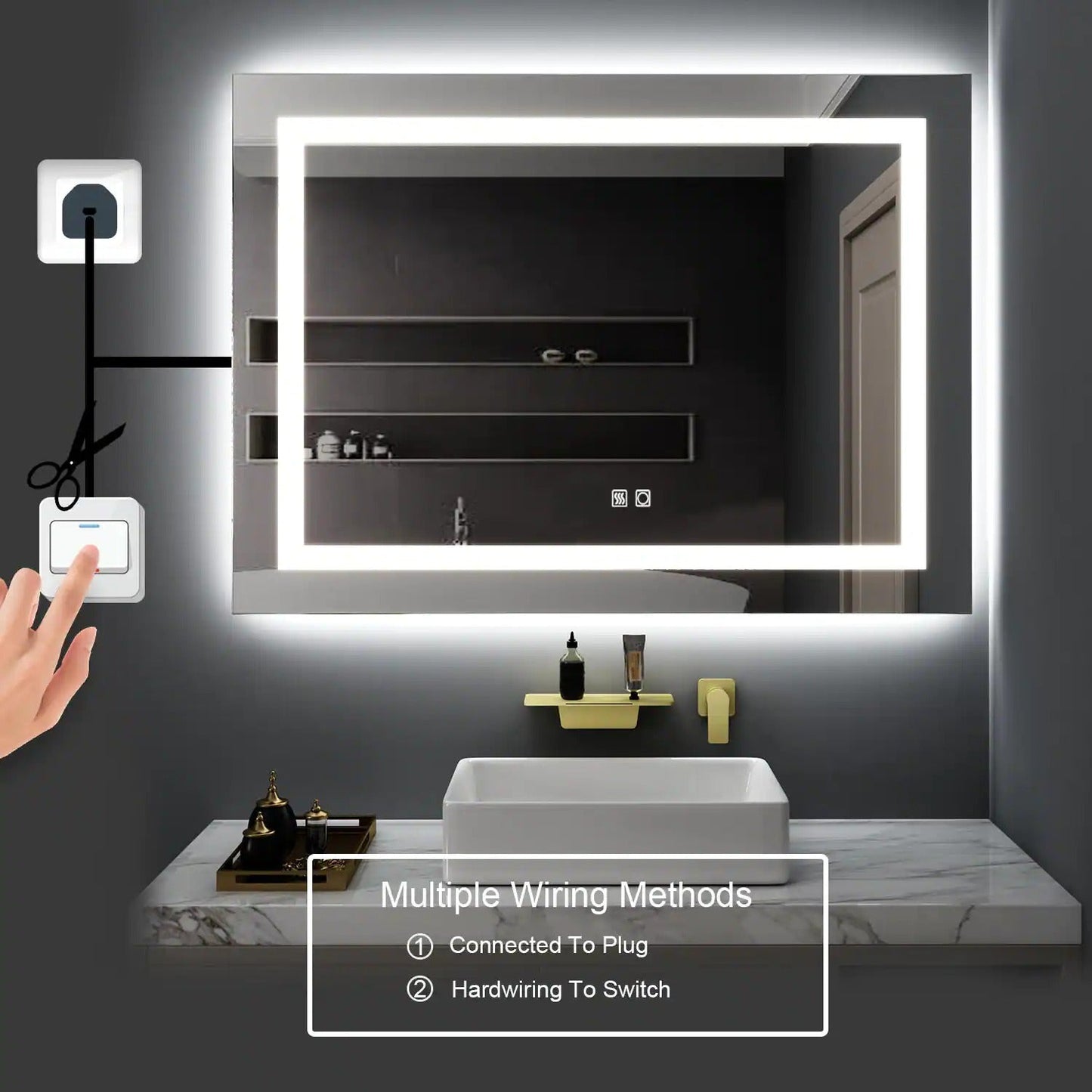CAD 40 in. W x 24 in. H LED Rectangular Frameless Anti-Fog Wall Bathroom Mirror with Night Light