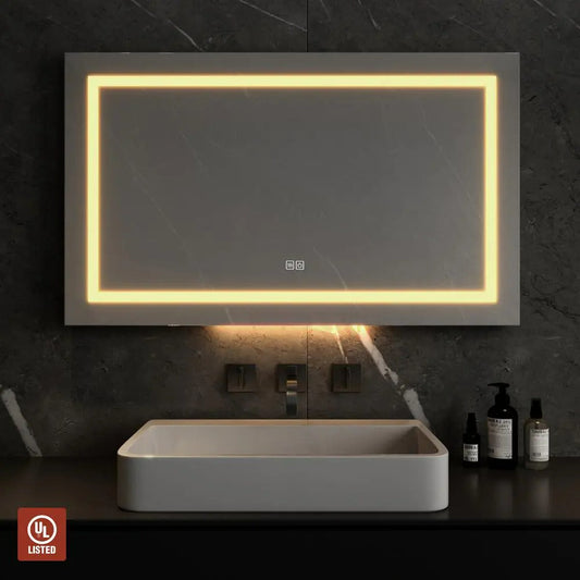 CAD 40 in. W x 24 in. H LED Rectangular Frameless Anti-Fog Wall Bathroom Mirror with Night Light