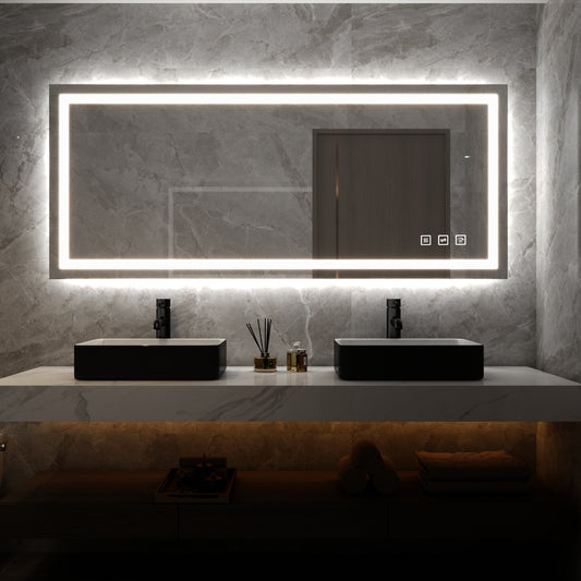 60 in. W x 30 in. H LED Rectangular Frameless Anti-Fog Bathroom Mirror Front & Backlit